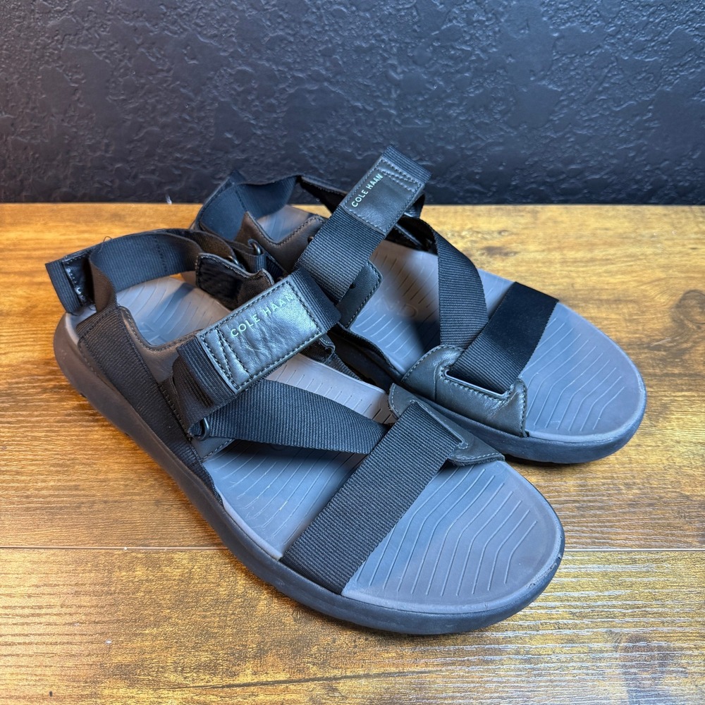 Cole Haan Zerogrand All-Day‎ C30693 Black Nylon Leather Sport Sandal Mens 12
